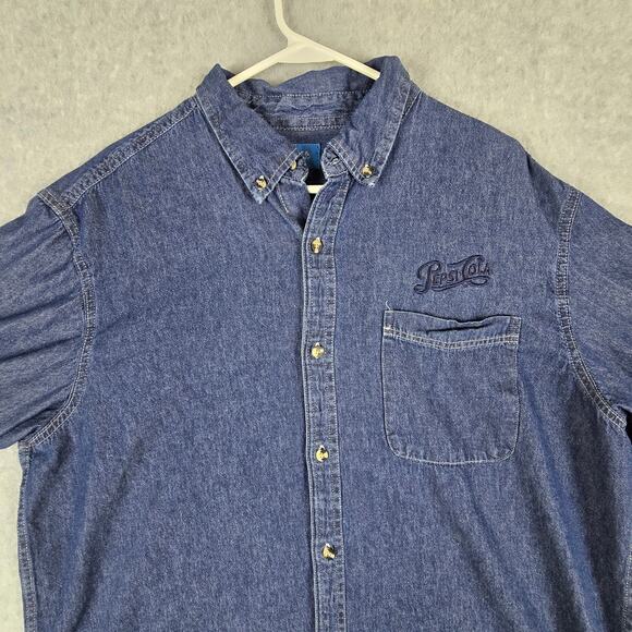 Pepsi-Cola Shirt Mens Size XL Denim Long Sleeve Button Down by Port & Company - Picture 5 of 13
